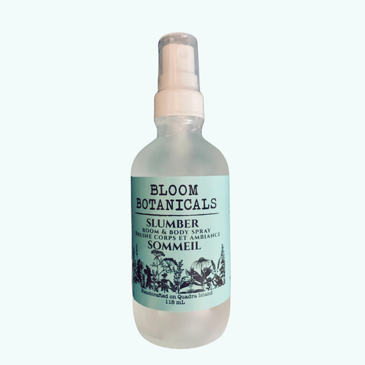 Slumber room & body spray in a frosted glass bottle with spray top