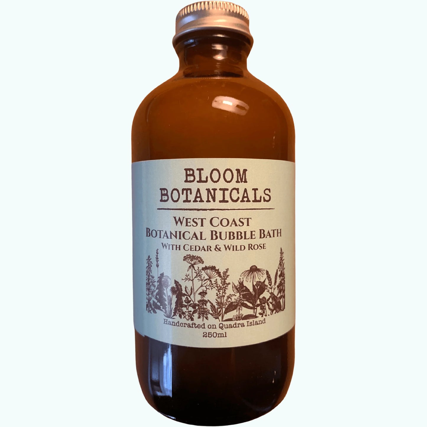  Bloom Botanicals-West Coast Bubble Bath in a glass bottle. All natural with wild rose and cedar.